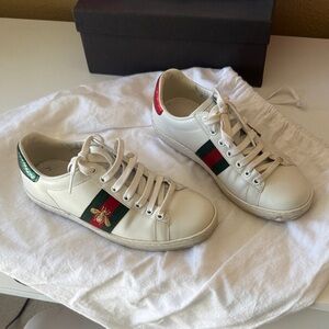 Gucci White Sneakers with Red and Green Accents